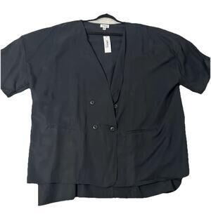 Terea By Andrea Pitter Black Button Front Short Sleeve Challis Top Plus Size 5X